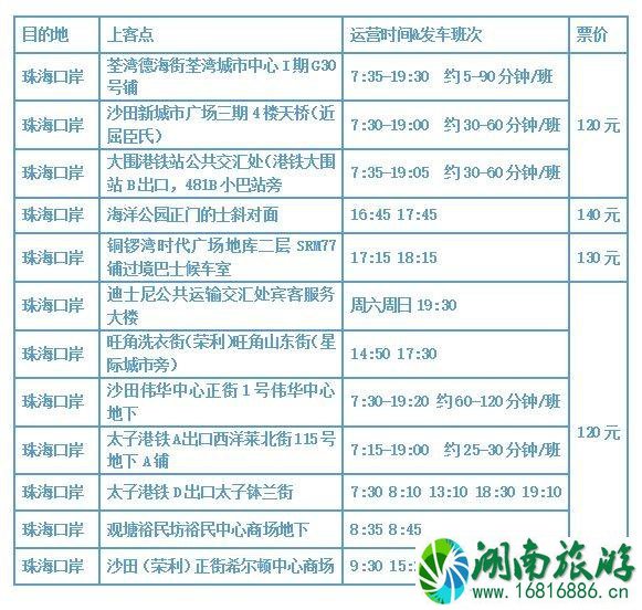 港珠澳大桥跨境直通巴士 票价+时刻表 港珠澳大桥跨境直通巴士 票价+时刻表