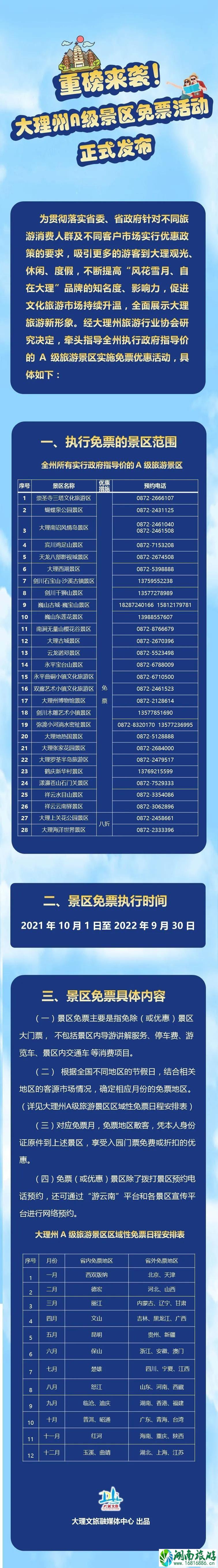 大理A级景区免费门票时间2021-2022 大理A级景区免费门票时间2021-2022